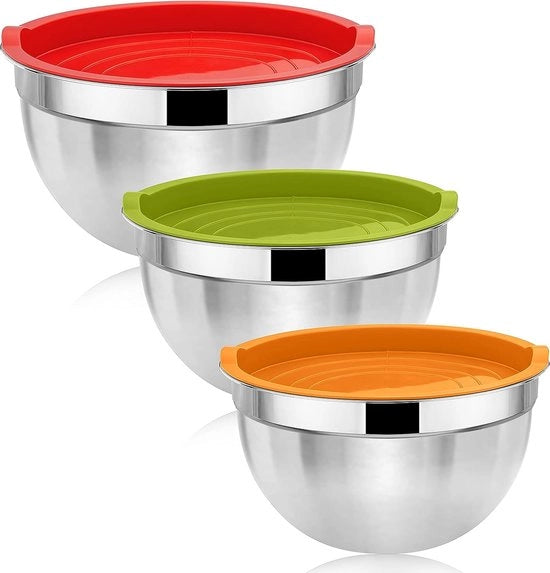 Set di cottura a tre pezzi, casseruola in acciaio inossidabile con coperchio arieggiato colorato, casseruola metallica per cottura, non tossico e inossidabile, duraturo e lavabile in lavastoviglie (4,5/2,7/1,5 l)