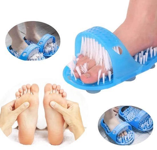 Set di spazzole per piedi (2 pezzi), slipper per piedi con morsetti per massaggi e pulizia, e per eliminare cellule epidermiche morte durante il bagno/doccia. Incluso pannelli di cura per piedi blu.