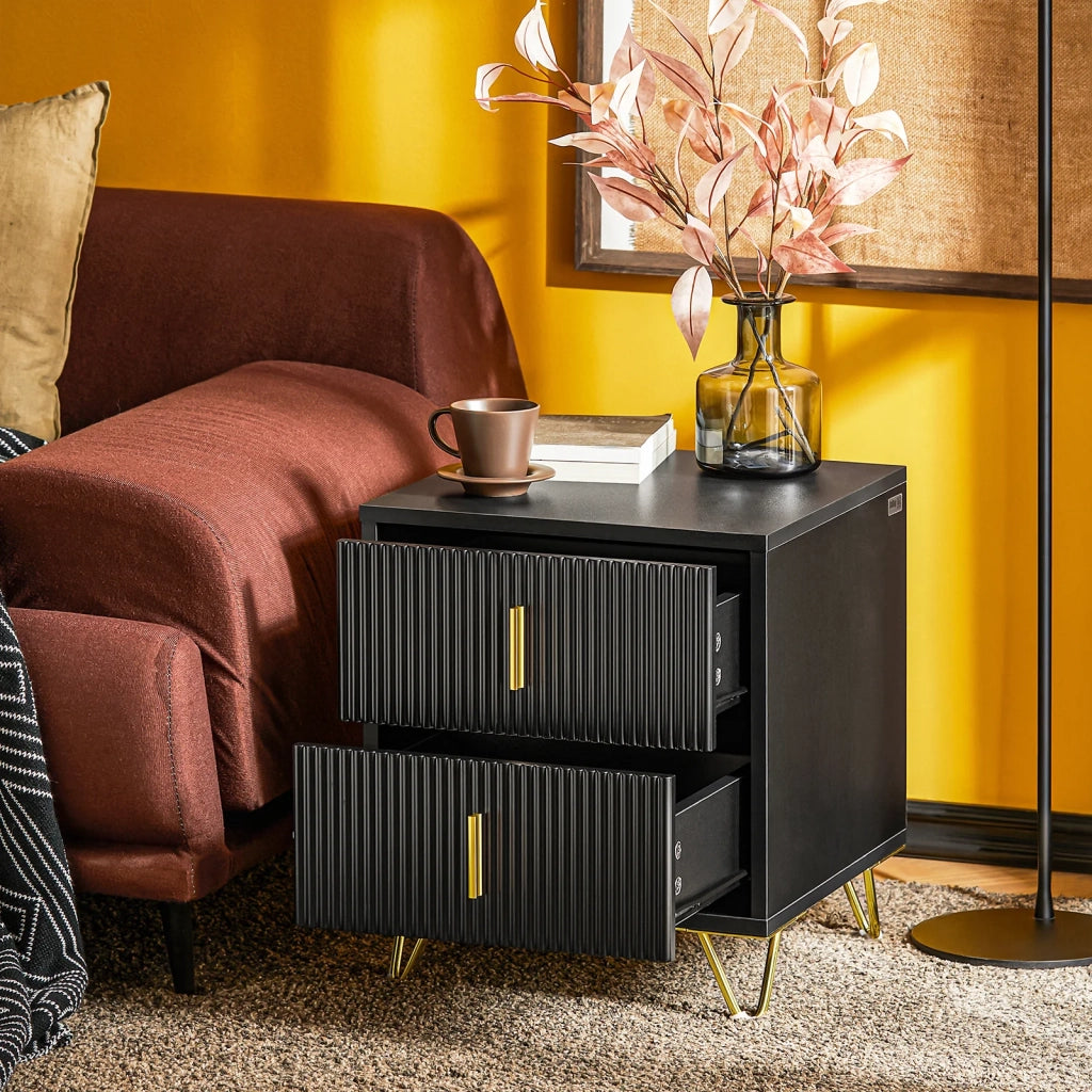 Comodini letto con cassetti Tavolino da salotto o soggiorno Tavolino telefono 40x40cm Nero 2 cassetti FBT115-SCH