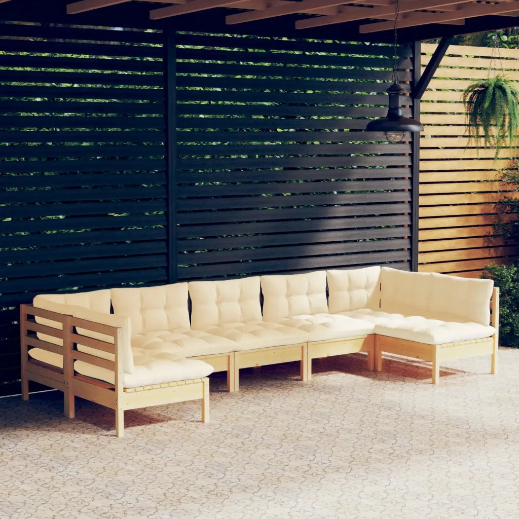 Set Divani da Giardino 7 pz con Cuscini Crema in Massello di Pino 3097163