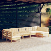 Set Divani da Giardino 7 pz con Cuscini Crema in Massello di Pino 3097163