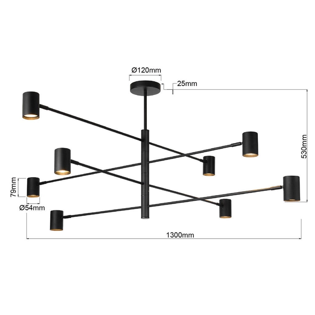 Lampada sospensione loft nera Snow 8xGU10 Light Prestige