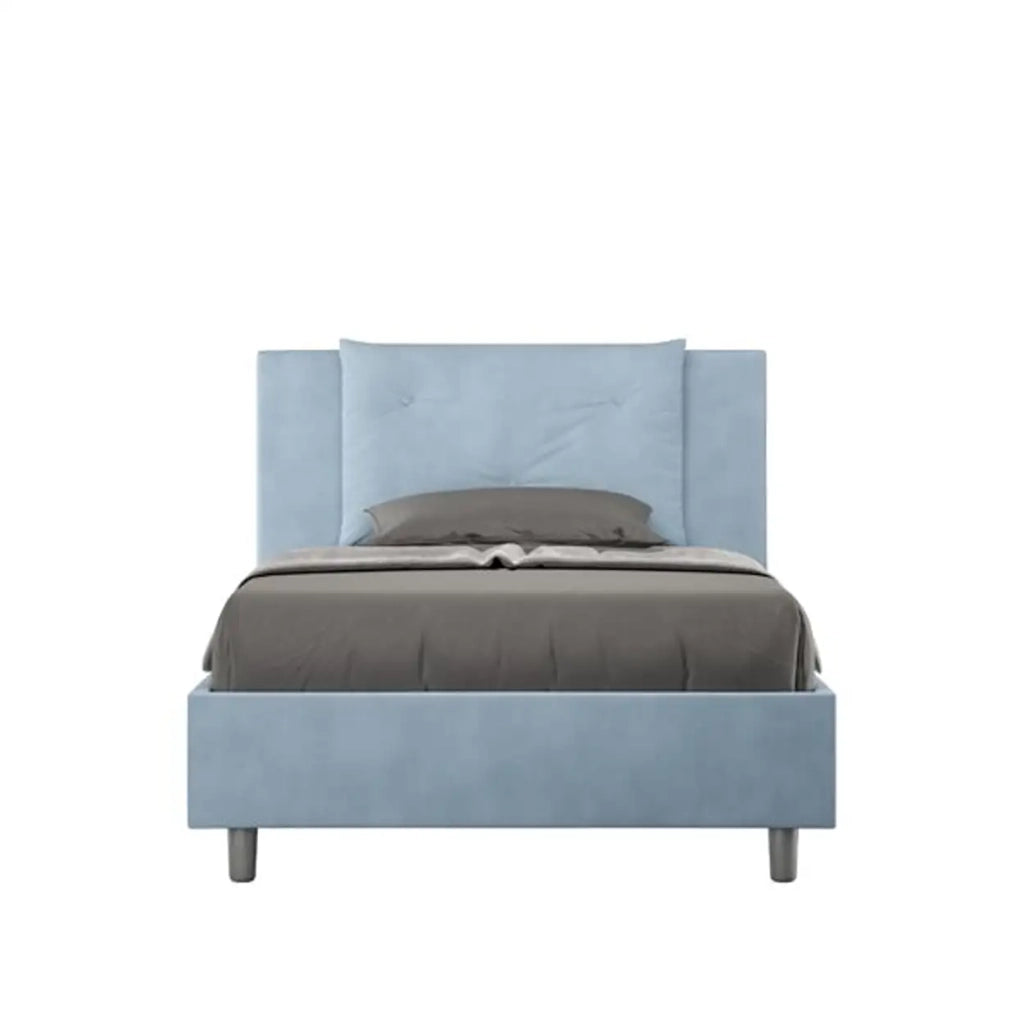 Letto una piazza e mezza senza rete imbottito 120x200 microfibra azzurro Appia