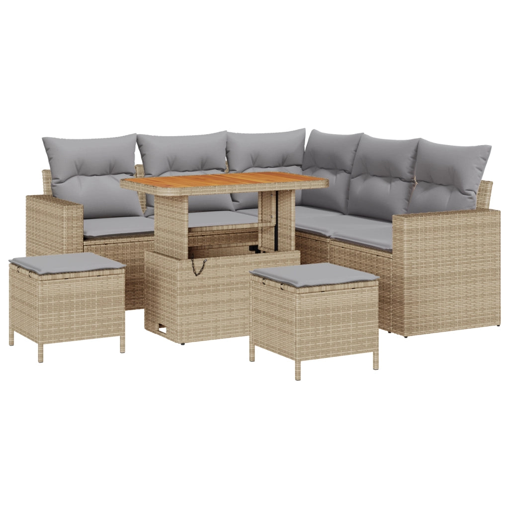 Set di divani da giardino vitaXL 8 pezzi con cuscini Beige Poly Rattan Acacia