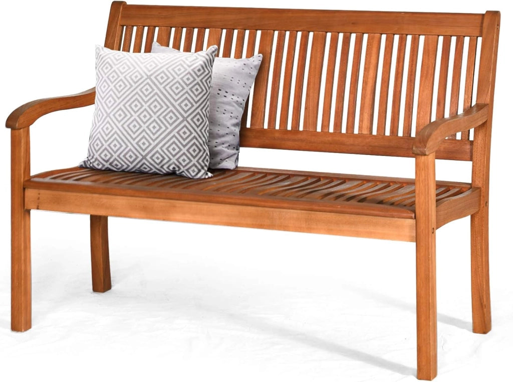 Panchina da giardino in legno di acacia, panca in legno di acacia, portata fino a 360 kg, per balcone, giardino, terrazza, 126 x 63 x 91 cm