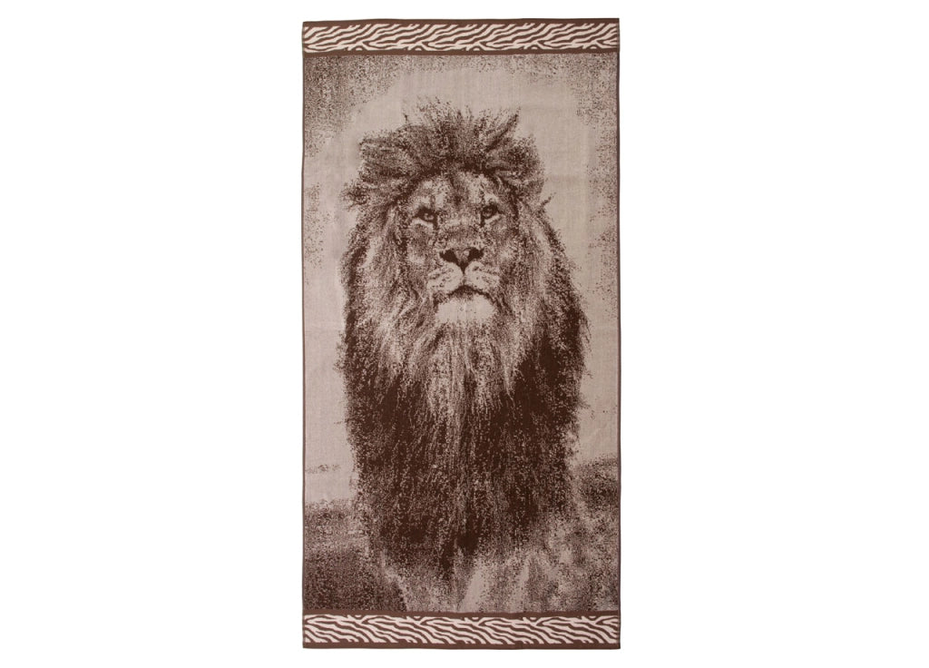 Telo Mare Jacquard Spugna Asciugamano Spiaggia Disegno Safari Leone