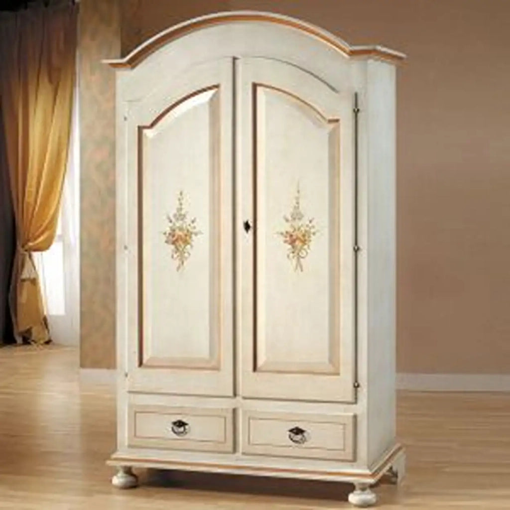 Armadio in legno cipolla bianco anticato decorato filo arancio