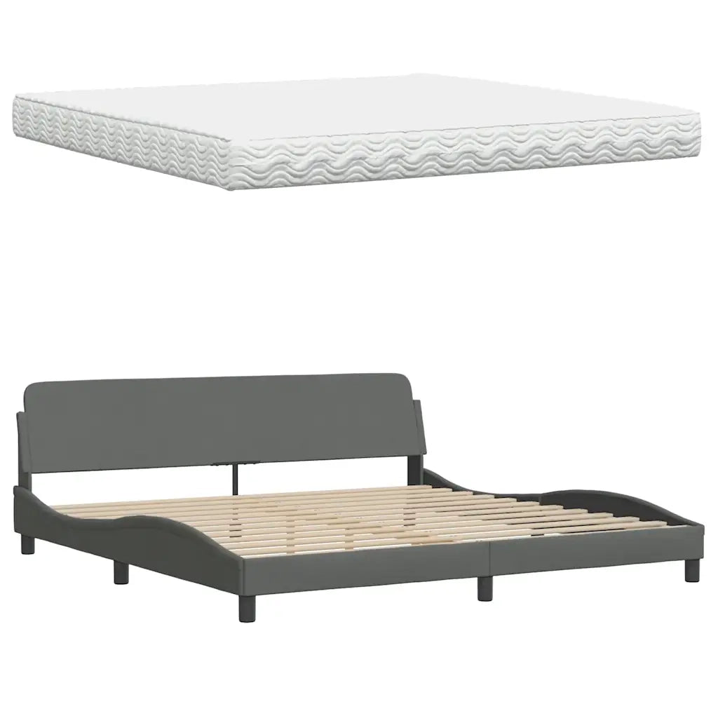 Letto con Materasso Hanko Grigio Scuro 200x200 cm in Tessuto 3310553