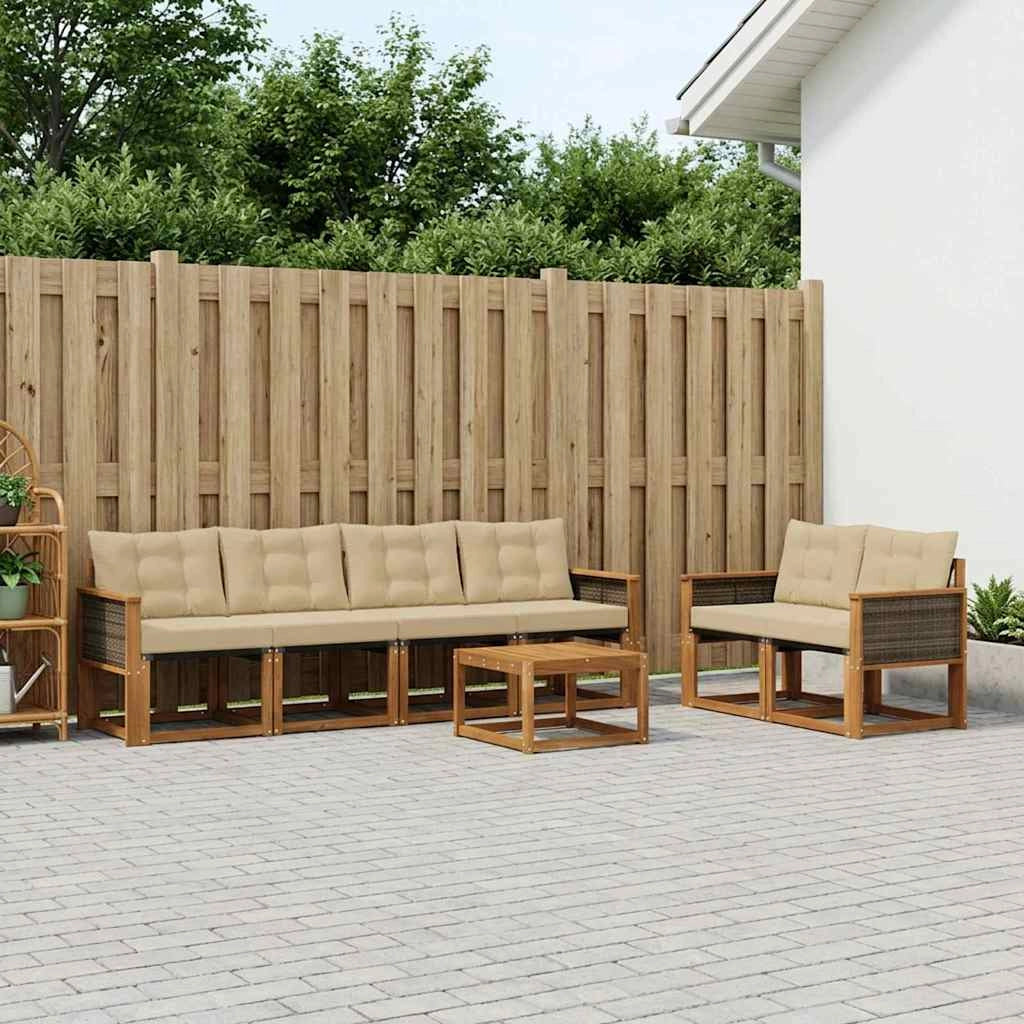 Set di divani da esterno 7 pz Naturale e Beige 3381789