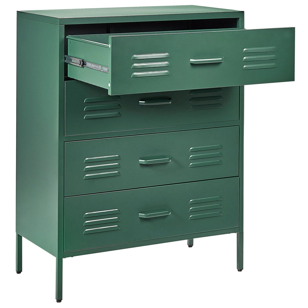 Armadio a 4 cassetti in metallo verde scuro in acciaio stile industriale per home office