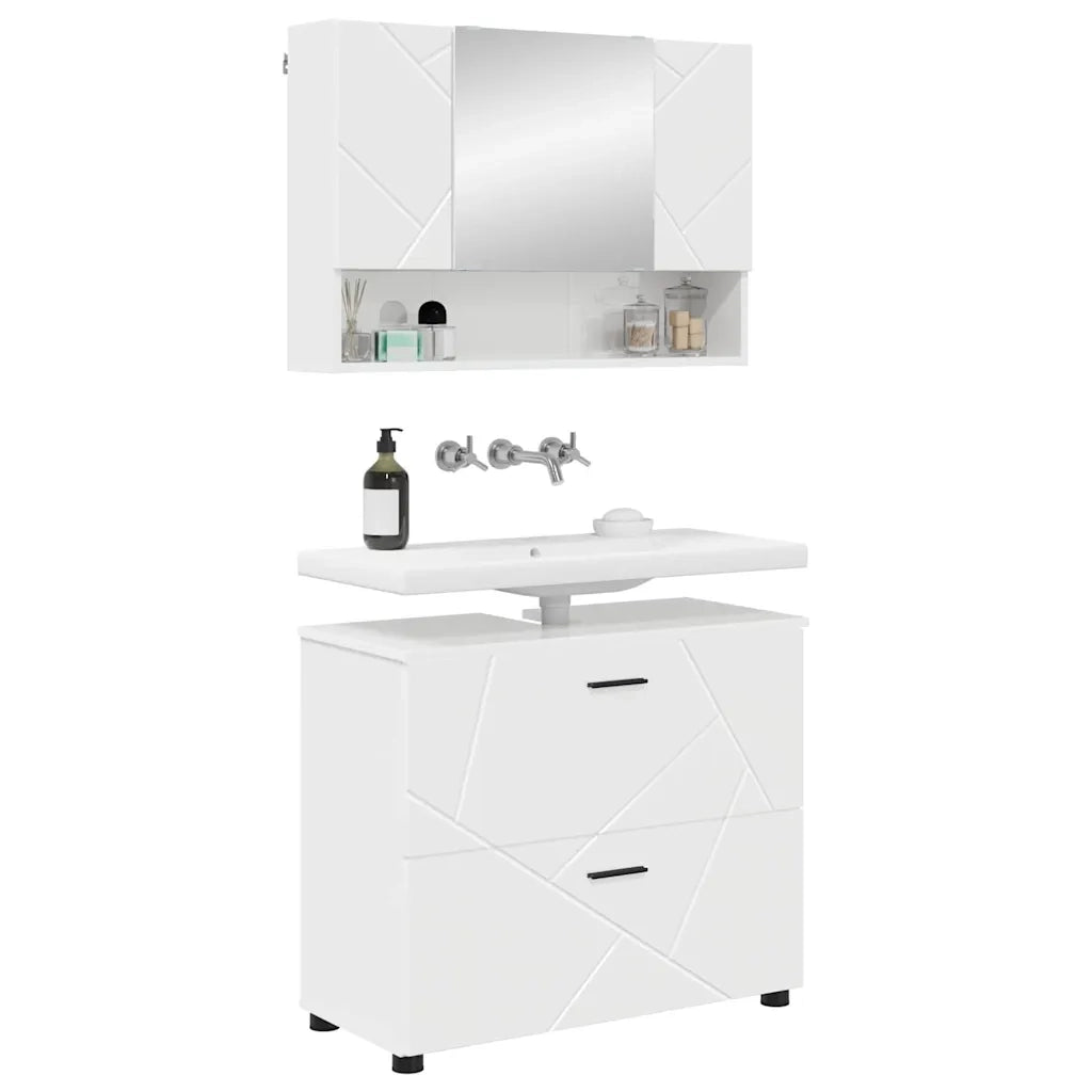 vidaXL Set di mobili per il bagno con cassetto 2 pcs Bianco lucido