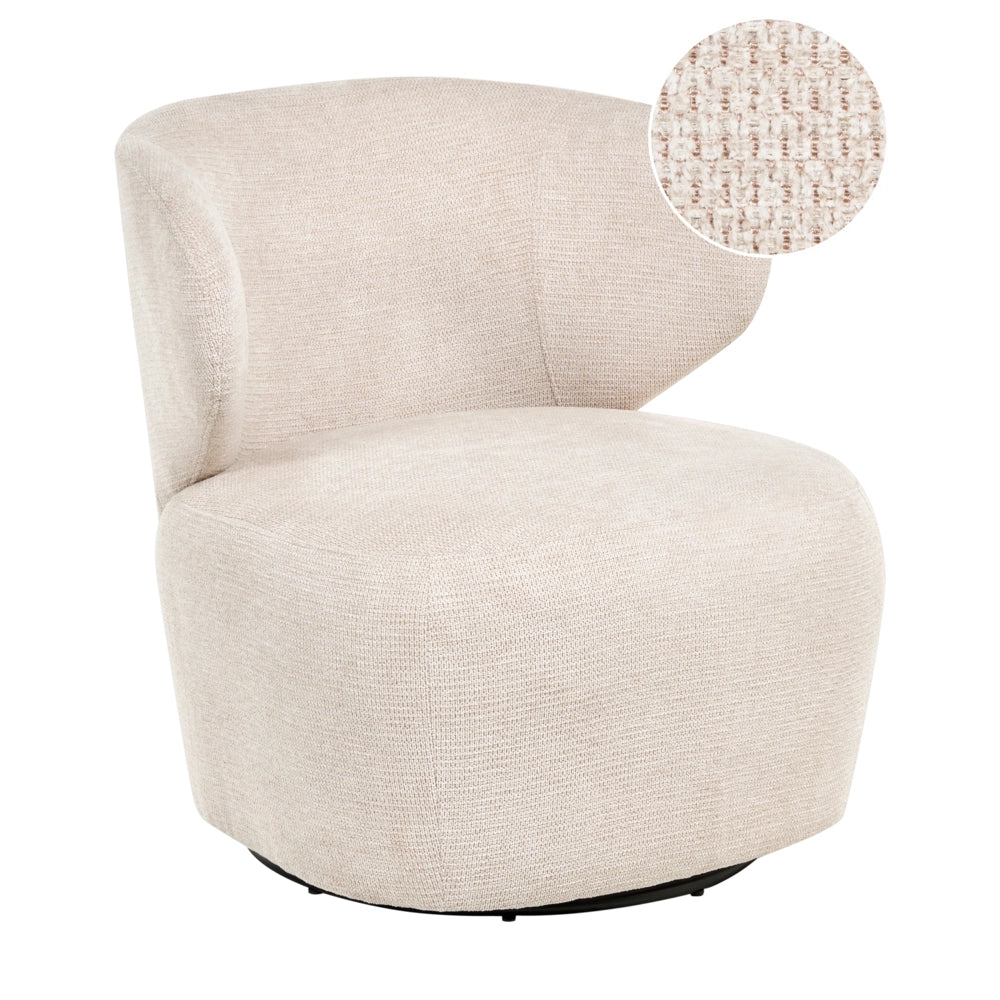 Poltrona d'accento Beige Poliestere Rivestita Girevole Moderna Grande Seduta Quadrata Schienale Curvo