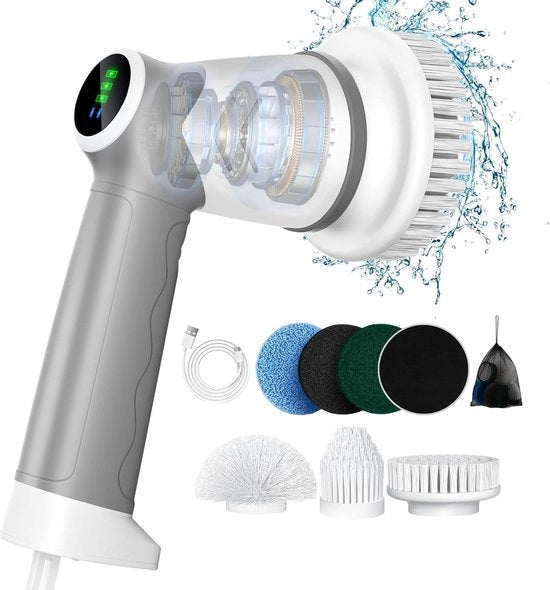 Pulitore elettrico con 6 testine intercambiabili e 2 velocità di rotazione - Spazzolino da bagno portatile con display LED per pavimenti e piastrelle da bagno