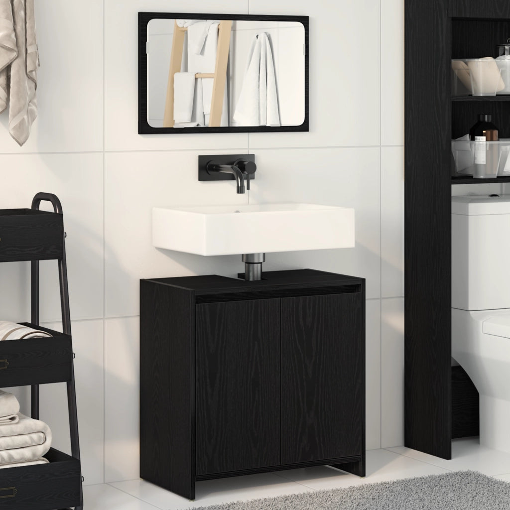 Mobile da Bagno  con Specchio in Rovere Nero 60x33x61 cm in Legno Ingegnerizzato