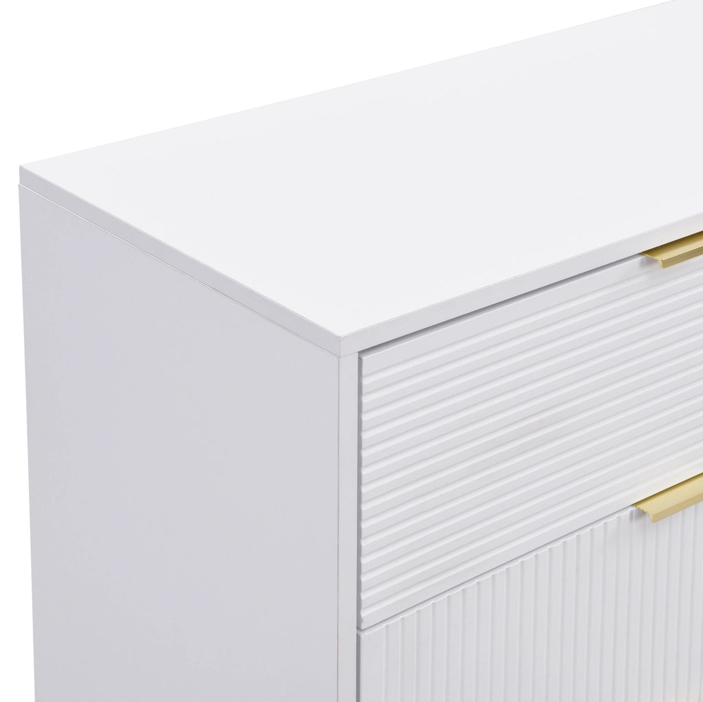 Credenza ULEVR 120x38x80,5 cm con 2 ante, 3 cassetti e ripiani interni, bianco e oro