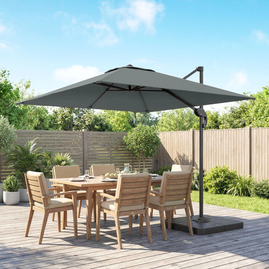 Ombrello a sbalzo in alluminio ?244cm Parasole con supporto a manovella Repellente per l'acqua a 360° Grigio scuro rotabile