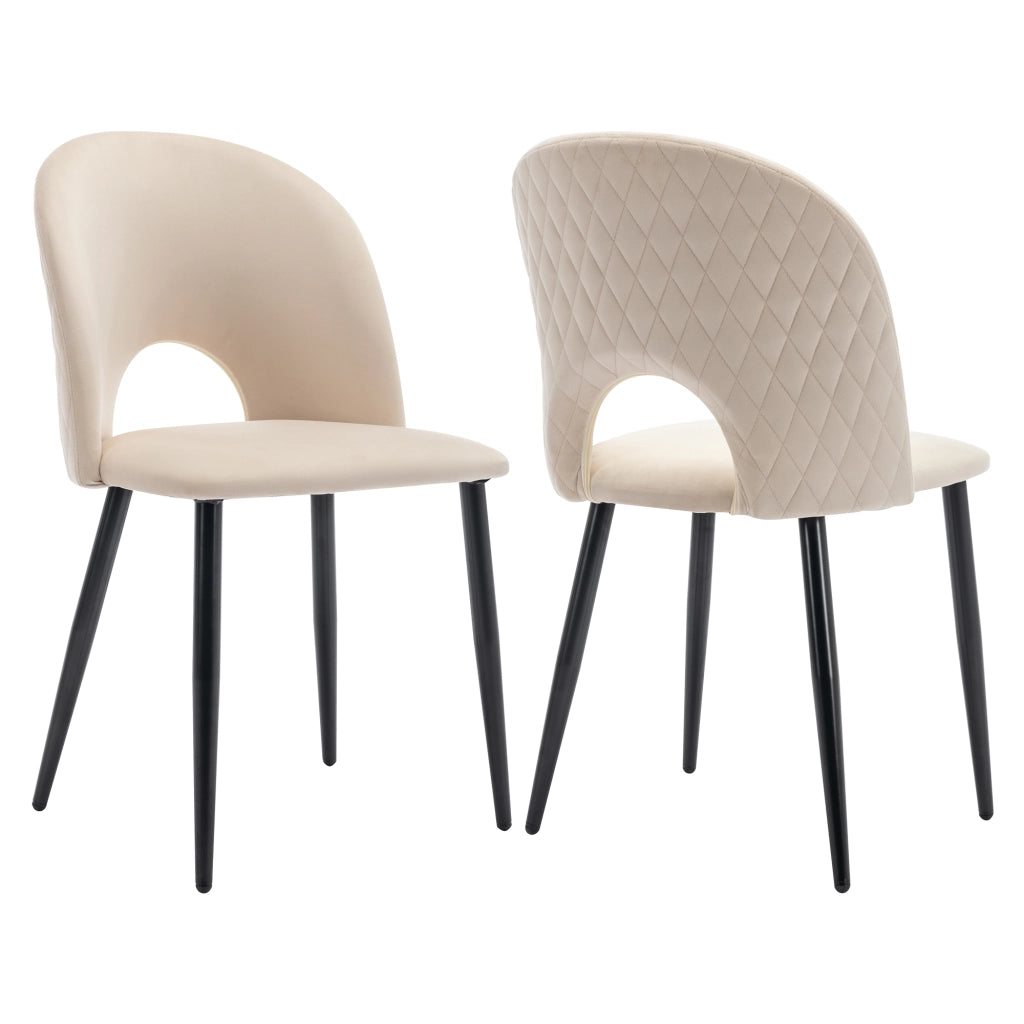 Sedia da sala da pranzo set da 2 con schienale in velluto imbottita e gambe regolabili in metallo motivo a rombi beige