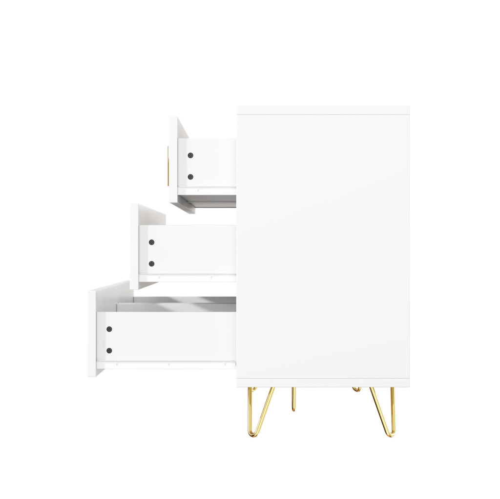 Sideboard 120x40x77 cm con sei cassetti; in truciolato; bianco e oro
