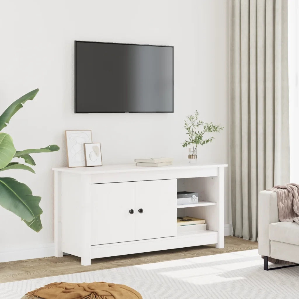 Mobile Porta TV Bianco 103x36,5x52 cm in Legno Massello di Pino cod mxl 26063