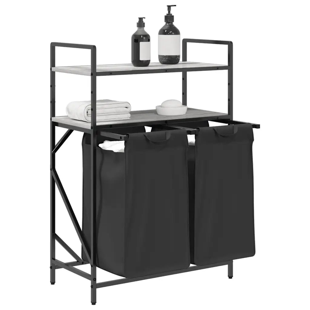 Cesto Portabiancheria 2 Scomparti con Ripiani Grigio Sonoma 859088