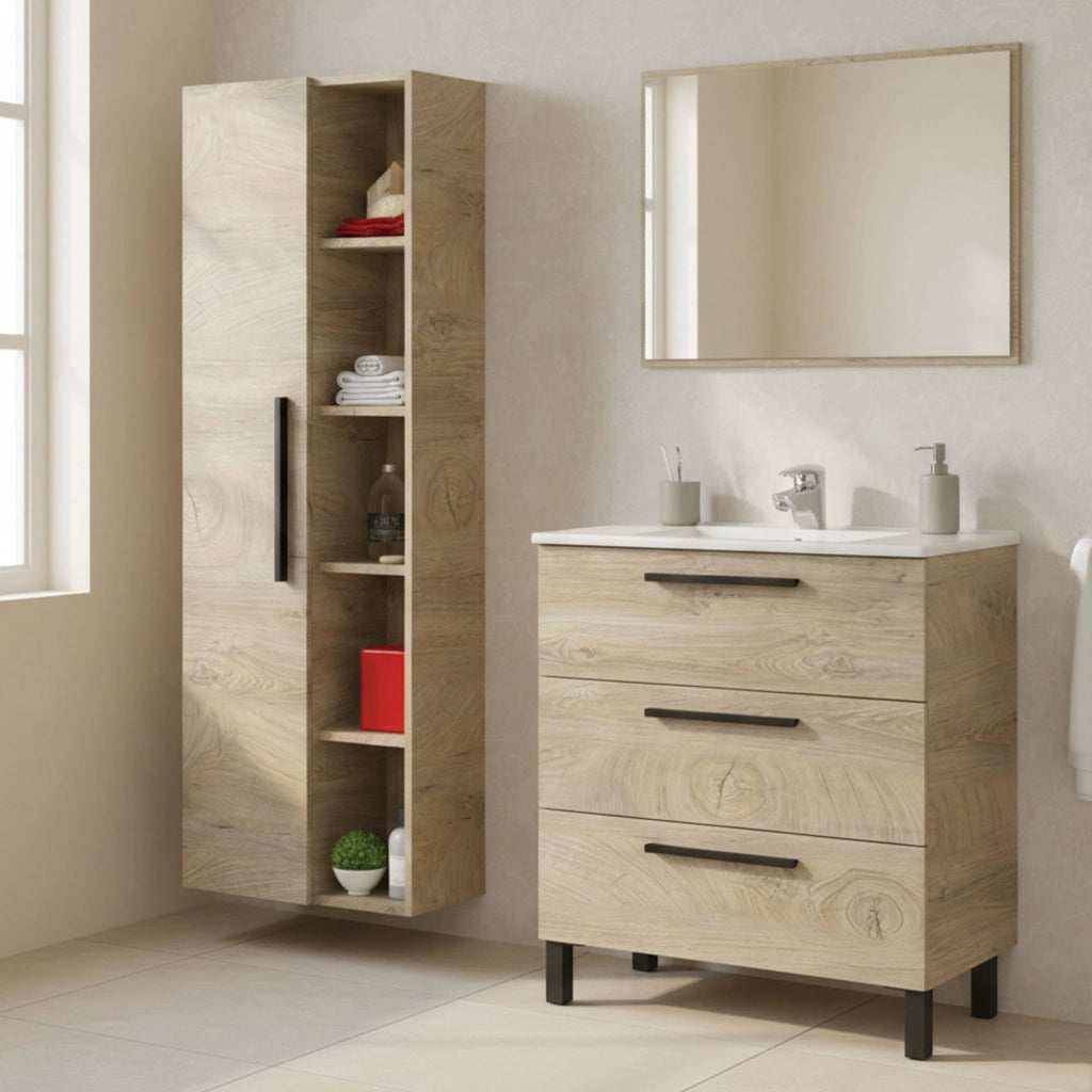 Rosate, set Mobili Bagno Specchio Incluso, Marrone Quercia