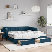 Divano Letto Estraibile con Cassetti Blu 100x200 cm in Velluto 3197141