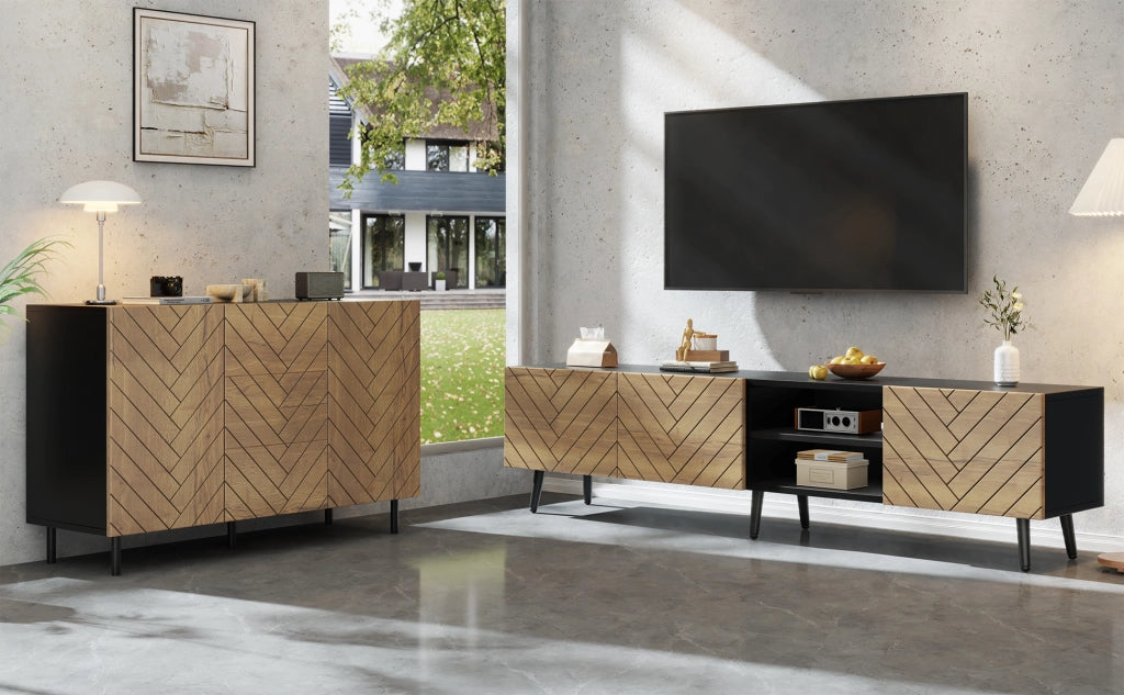 Cassettiera per TV Natural; in truciolato con finitura legno; 180 x cm