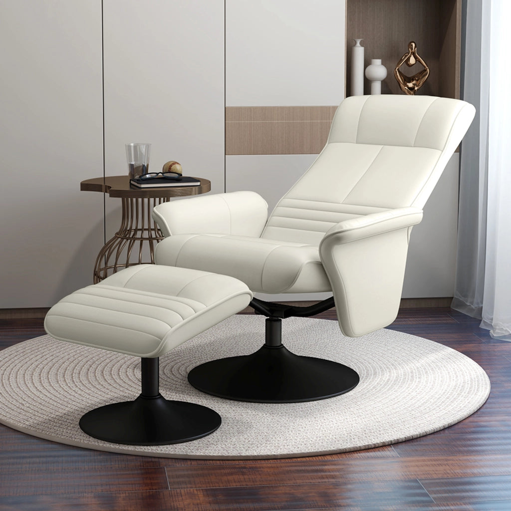 Poltrona relax con poggiapiedi ¨C Xylo ¨C girevole reclinabile tessuto crema