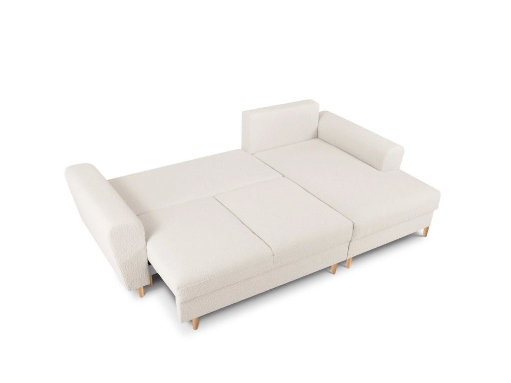 Cosmopolitan Design - Divano convertibile angolare destro con contenitore "Kyoto" 4 posti in bouclé beige 