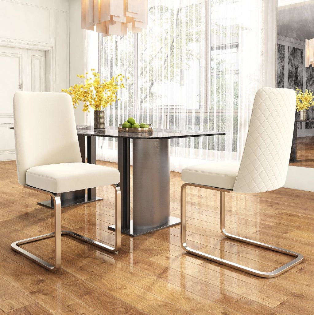 Set di 4 sedie da pranzo con schienale a rombi in velluto beige