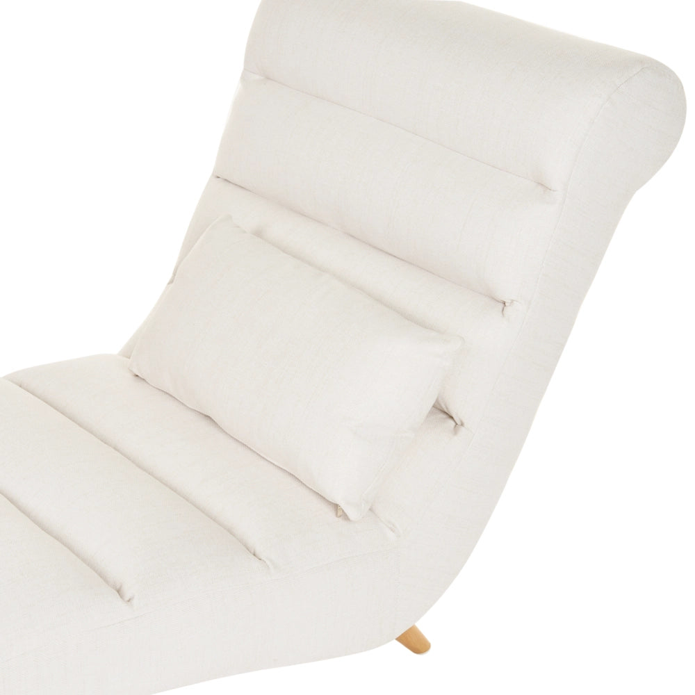 Chaise longue in tessuto bianco sporco per soggiorno, per il relax, con gambe effetto legno, stile scandinavo moderno