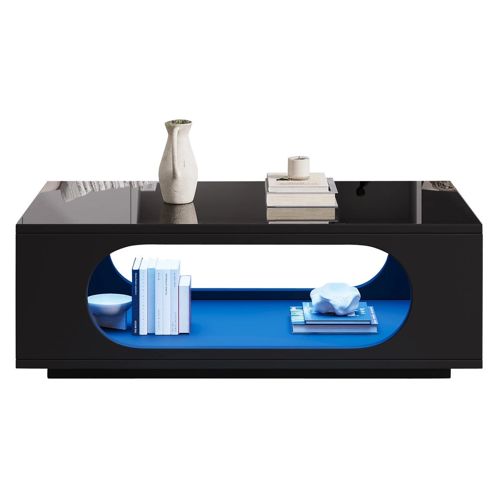 Tavolino da Caff¨¨ con LED ¨C MINIMAL ¨C MDF Nero Lucido, 100x50x35