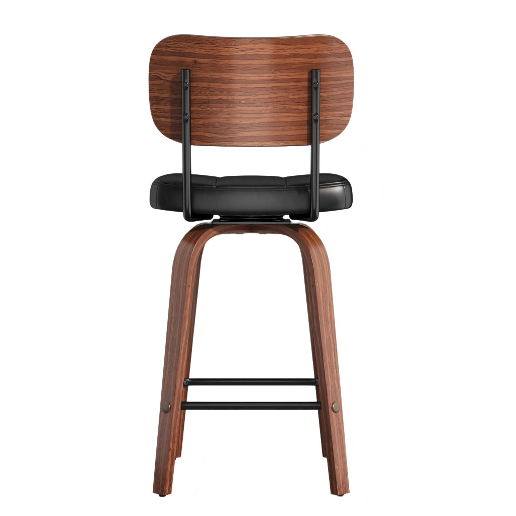 Sgabello da bar girevole con schienale ergonomico e design scandinavo, struttura stabile in pu e legno, nero e noce scuro