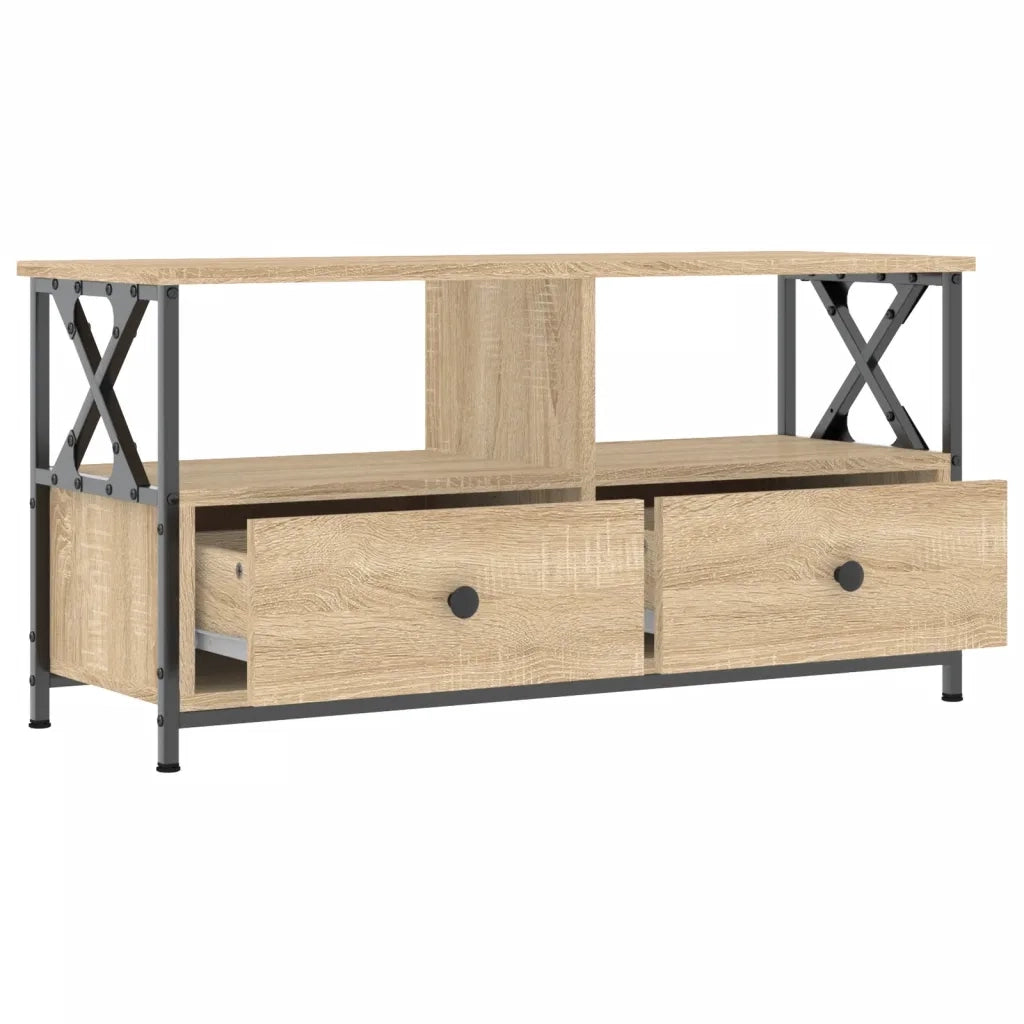 Mobile TV Rovere Sonoma 90x33x45 cm Legno Multistrato e Ferro 831794