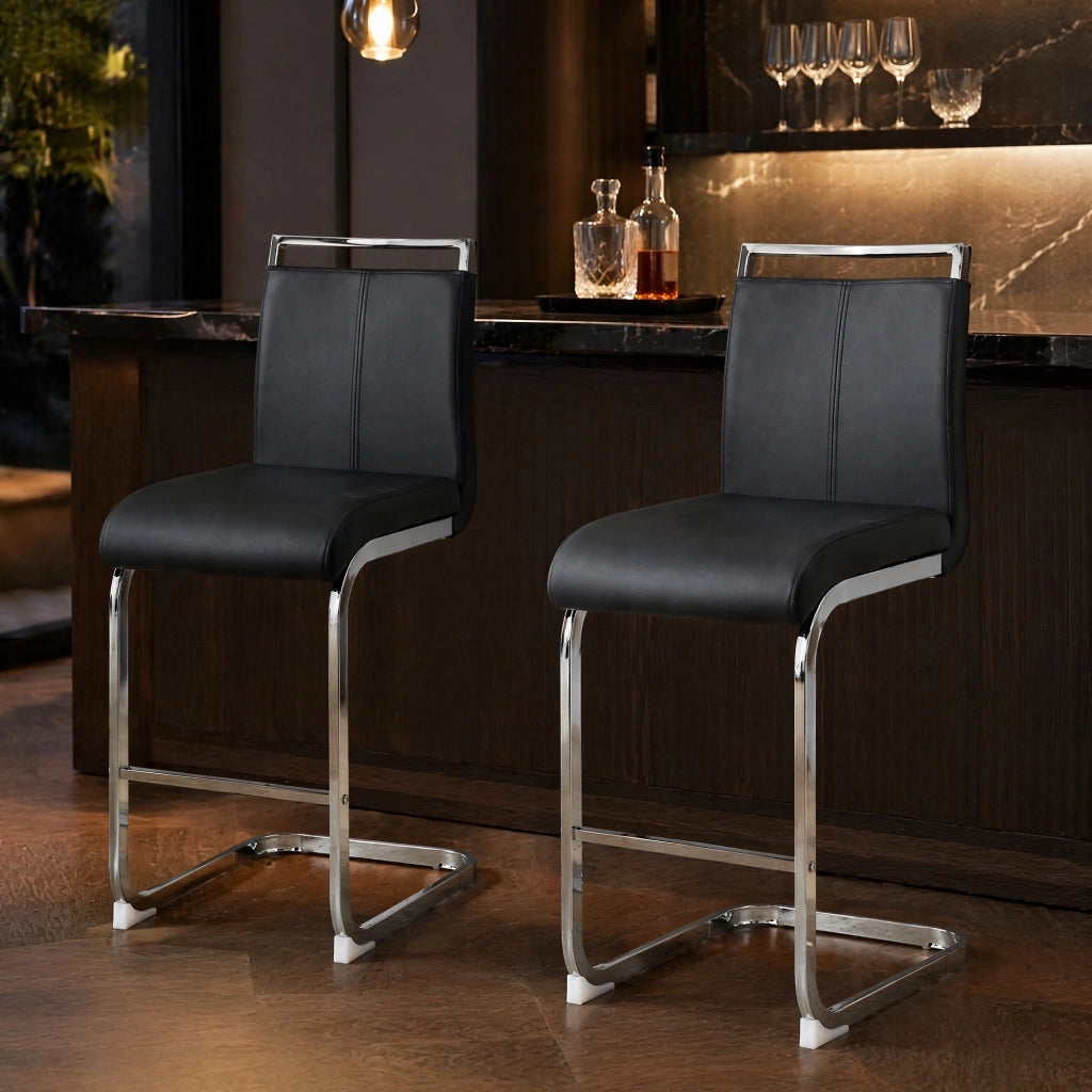 SGABELLO ALTO Set da 2 pezzi 96,5 cm PU Nero e Argento