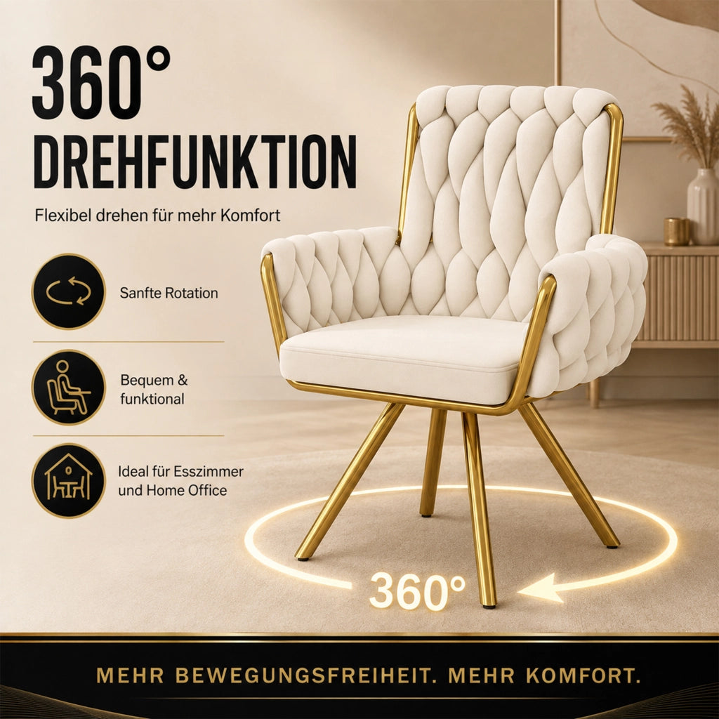 SEDIA Girevole 360° Set da 4 pezzi in velluto beige con braccioli