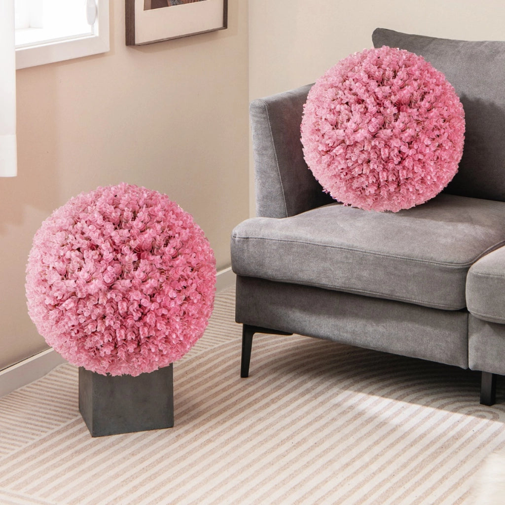 2 Palle di pianta finta rotonde, 44cm palline in PE decorative di eucalipto da appendere con 7 strati di foglie Rosa-Piante artificiali