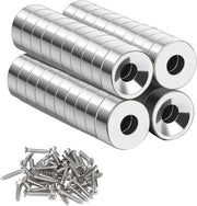 Magnetodi neodimio, 40 pezzi magneti extra forti, magnetodi neodimio extra, con foro 10x3-3 mm, grande e forte a forma rotonda, per tabella magnetica, cucina, frigorifero.