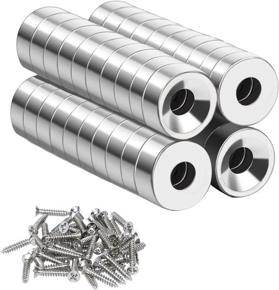 Magnetodi neodimio, 40 pezzi magneti extra forti, magnetodi neodimio extra, con foro 10x3-3 mm, grande e forte a forma rotonda, per tabella magnetica, cucina, frigorifero.