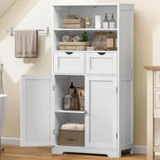 125cm Mobile Bagno, Mobiletto Salvaspazio con 2 Cassetti & Mensola Regolabile, Cassettiera per Bagno, Soggiorno, Ingresso, 60x30x125 cm, Bianco