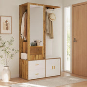 GARDEROBA Ingresso con specchio e panca 100x38x180 cm Bianco/Naturale