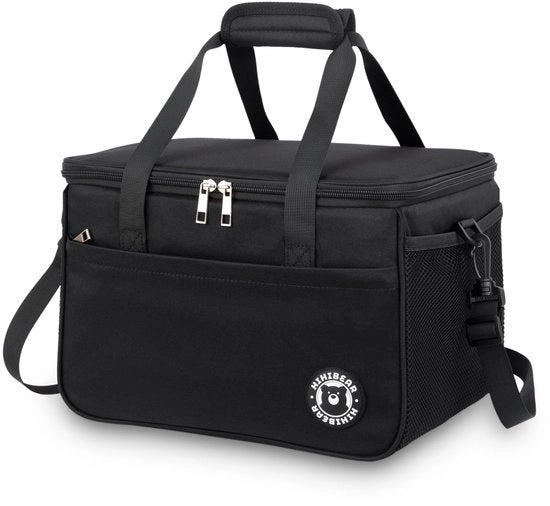 Tas portatile per picnic 16L, con doppia maniglia e rivestimento isolante PEVA, impermeabile e ripiegabile, con doppio manico, in nero.
