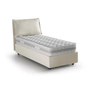 Letto singolo Ancara, Letto contenitore con rivestimento in tessuto, Made in Italy, Apertura frontale, con materasso cm 80x200 incluso, Beige