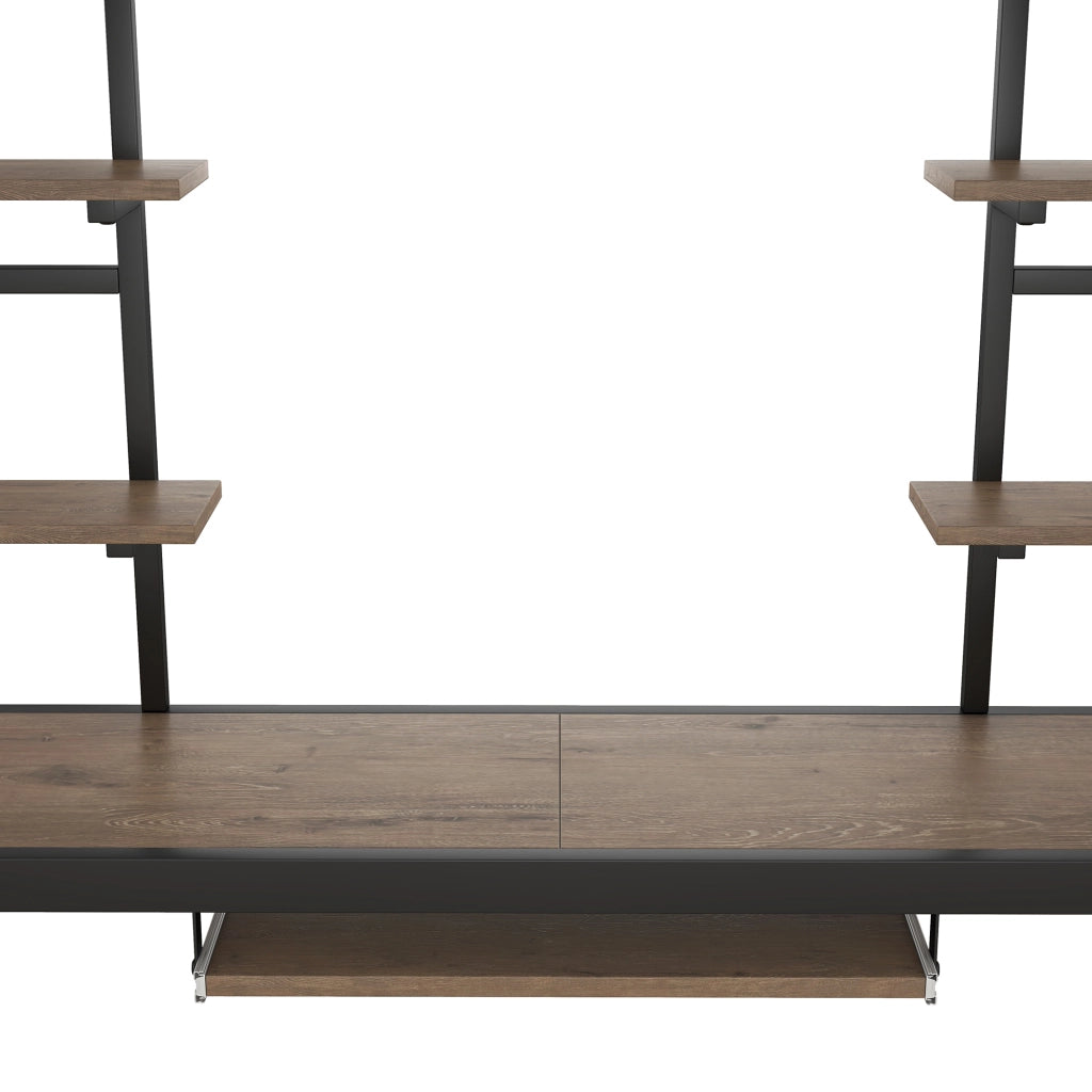 Letto a Soppalco Matrimoniale con Scrivania e 2 Scaffali; 140 x 200 cm; senza Materasso; Nero