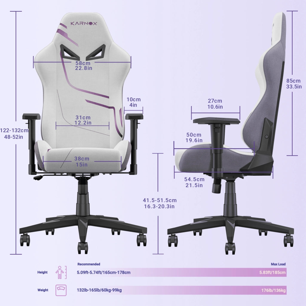Sedia Gaming Ergonomica Reclinabile ¨C MINIMAL ¨C Tessuto, Schienale Alto, Bianco e Viola