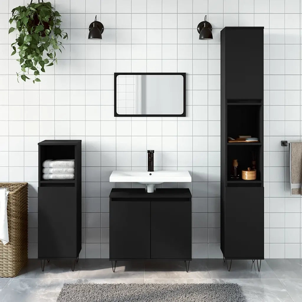 Mobile da Bagno | Armadio da bagno Nero 58x33x60 cm in Legno Multistrato