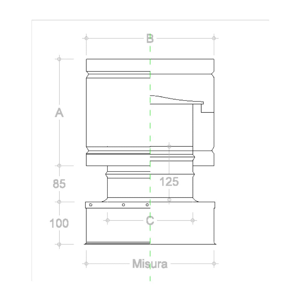 Fumaiolo da 55x55cm tipo botte 4 venti inox aisi 304 base quadra