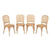 Set di 4 sedie in legno e rattan vintage , marrone naturale