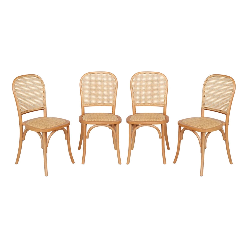 Set di 4 sedie in legno e rattan vintage , marrone naturale