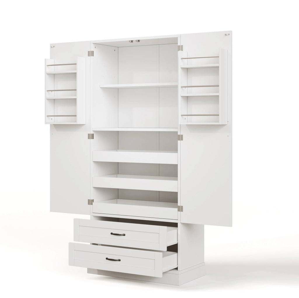 Credenza alta 180x80x37.5 cm con 3 ripiani estraibili e 2 cassetti in MDF bianco